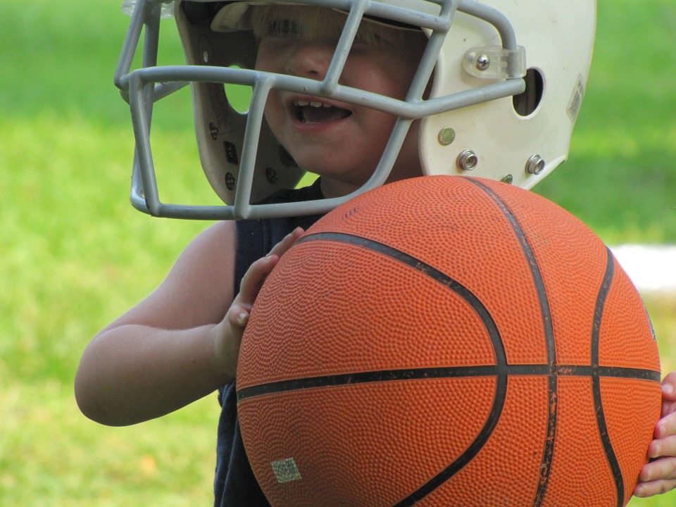 Boy, Child, Basketball, Helmet, Football, Playing